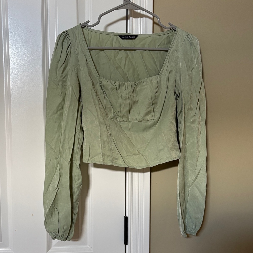 Sincerly Jules Light Sage Green Square Neck Long Sleeve Top